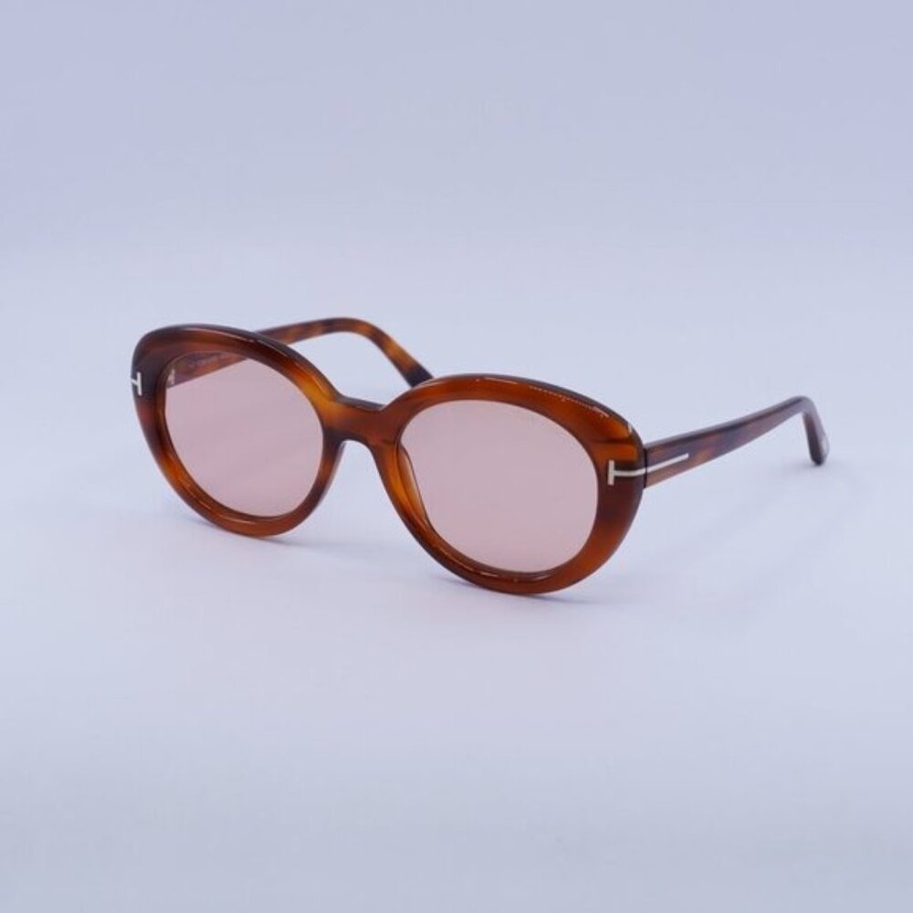 Tom Ford Lily-02 FT1009 53Y Sunglasses Havana Oval Frame, Pink Lenses - Picture 1 of 9